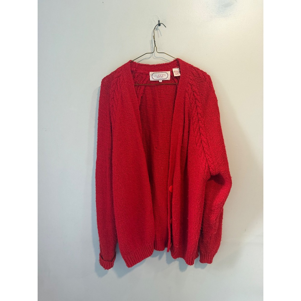 Vintage‎ JJ Jones Woman Red Cable Knit Button Cardigan Sweater Plus Size 22W